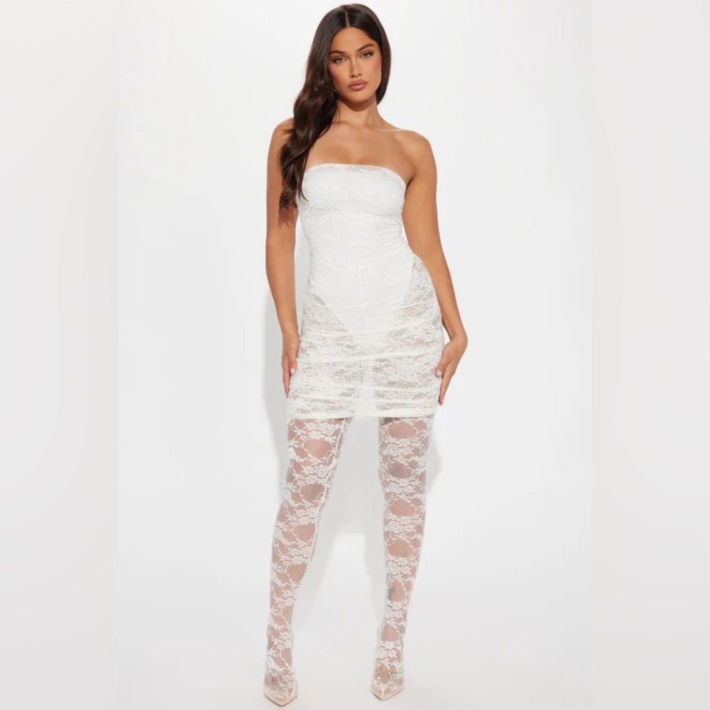 Fashion Nova In your Feels Ruched Lace Jumpsuit - White